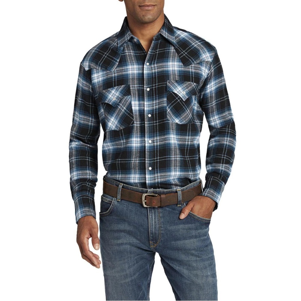 Ely Cattleman Plaid Long Sleeve Pearl Snap Western Flannel Shirt Mens Large NWT